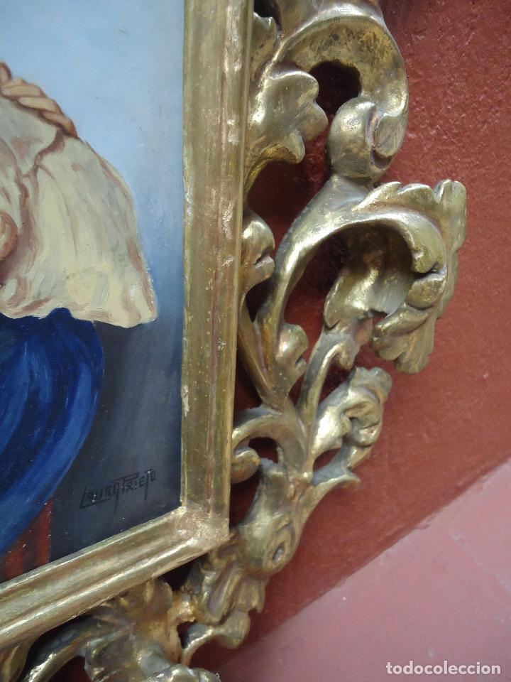 Antig&uuml;edades: ANTIGUA CORNUCOPIA DE MADERA PAN DE ORO CON CUADRO PINTADO EN TABLA - Foto 10