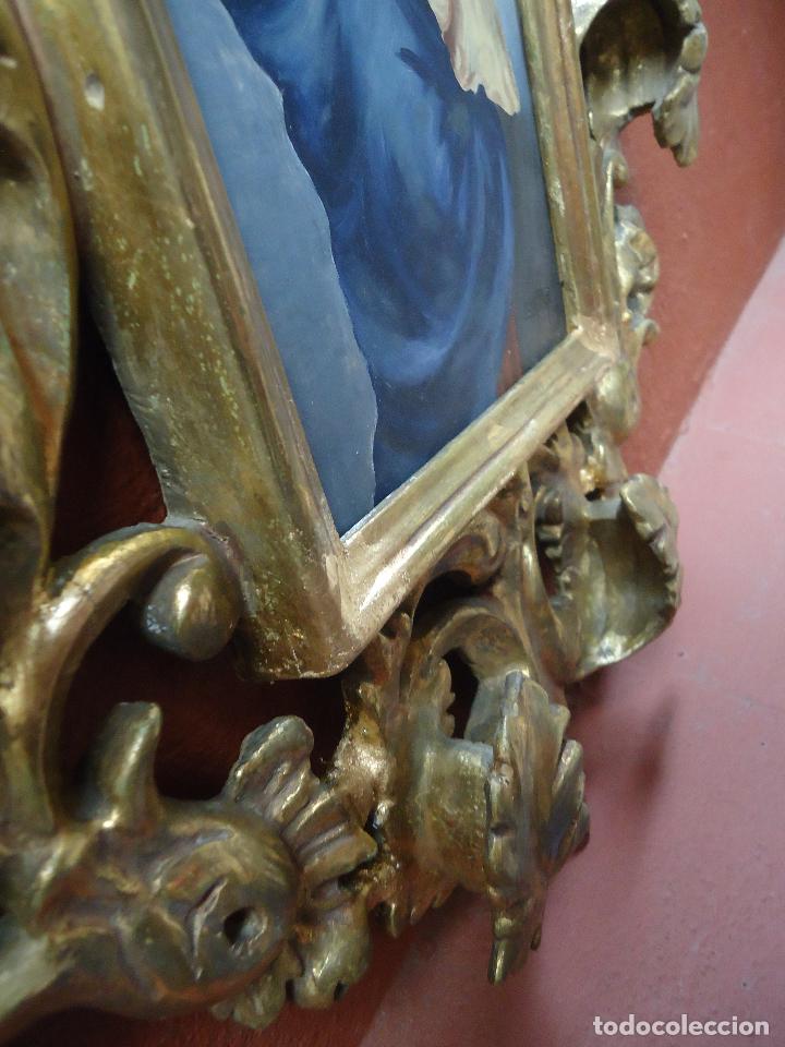 Antig&uuml;edades: ANTIGUA CORNUCOPIA DE MADERA PAN DE ORO CON CUADRO PINTADO EN TABLA - Foto 11