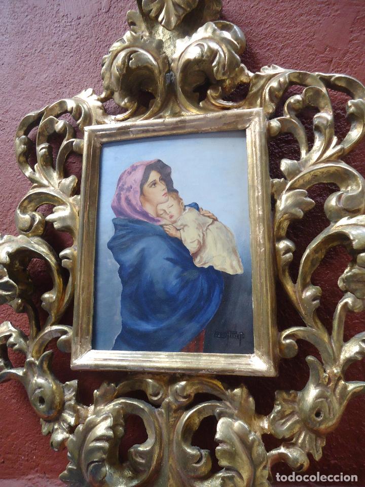 Antig&uuml;edades: ANTIGUA CORNUCOPIA DE MADERA PAN DE ORO CON CUADRO PINTADO EN TABLA - Foto 12