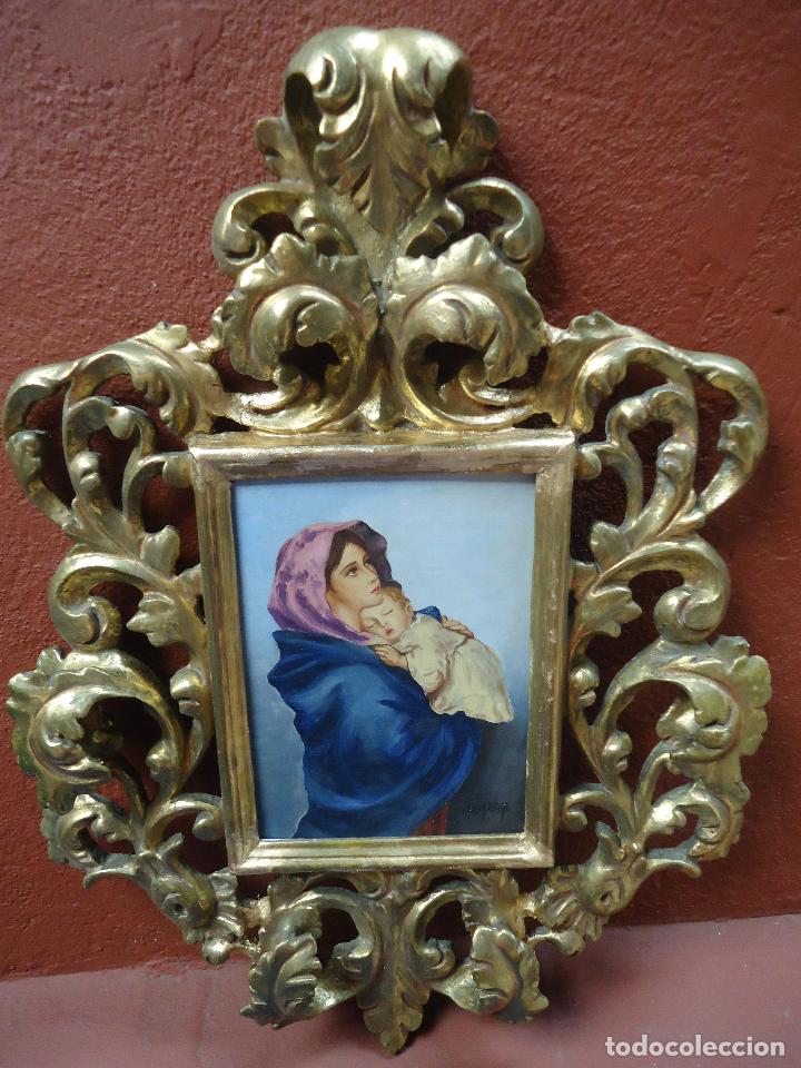 Antig&uuml;edades: ANTIGUA CORNUCOPIA DE MADERA PAN DE ORO CON CUADRO PINTADO EN TABLA - Foto 15