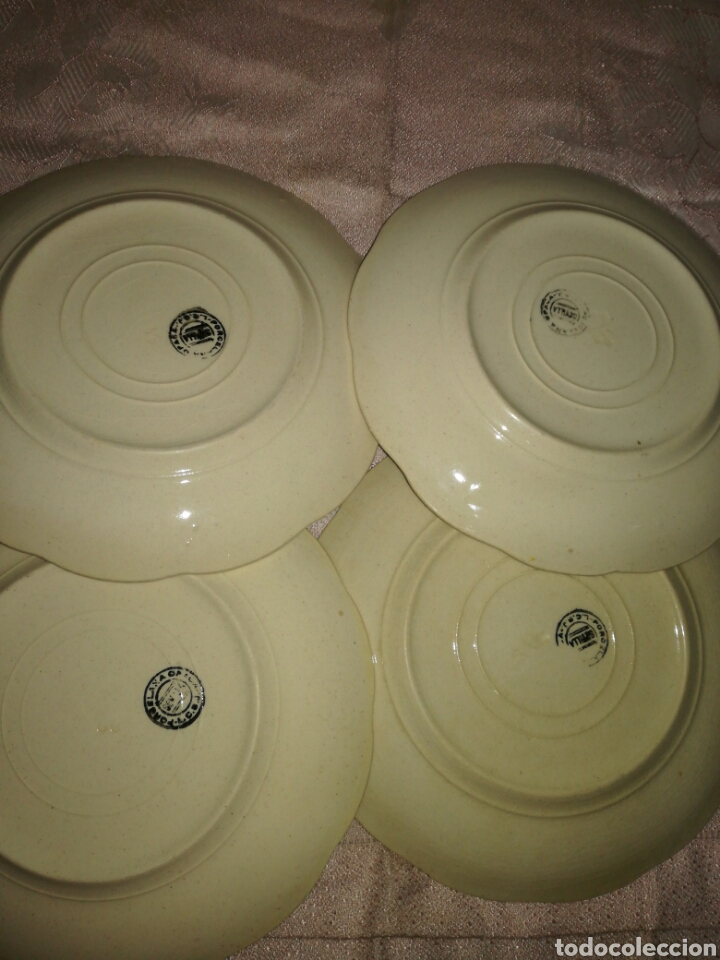Antigüedades: 4 platos de postre porcelana opaca LCSJ - Foto 5 - 77923205