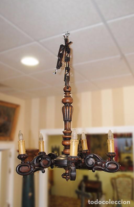 Antig&uuml;edades: L&Aacute;MPARA ANTIGUA DE MADERA DE 5 BRAZOS - Foto 1