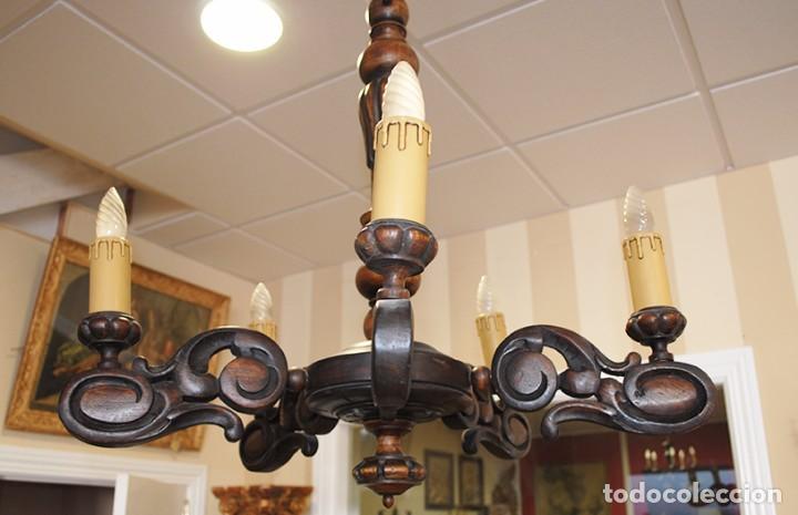 Antig&uuml;edades: L&Aacute;MPARA ANTIGUA DE MADERA DE 5 BRAZOS - Foto 3