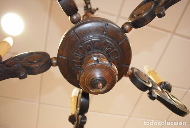 Antig&uuml;edades: L&Aacute;MPARA ANTIGUA DE MADERA DE 5 BRAZOS - Foto 5
