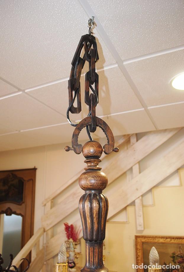 Antig&uuml;edades: L&Aacute;MPARA ANTIGUA DE MADERA DE 5 BRAZOS - Foto 6