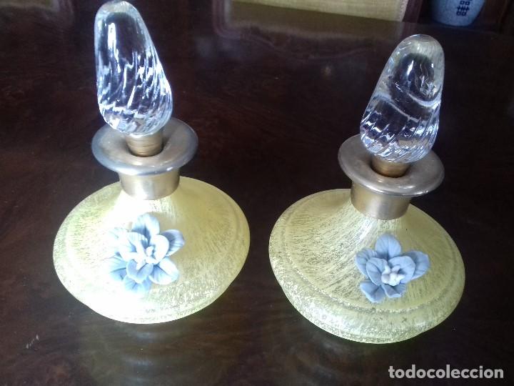 Antig&uuml;edades: JUEGO DE TOCADOR DE CRISTAL AMARILLO. - Foto 1