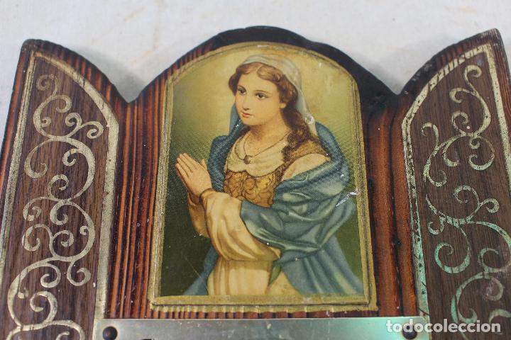 Antig&uuml;edades: ave maria en madera con lamina y dibujos a mano - Foto 2