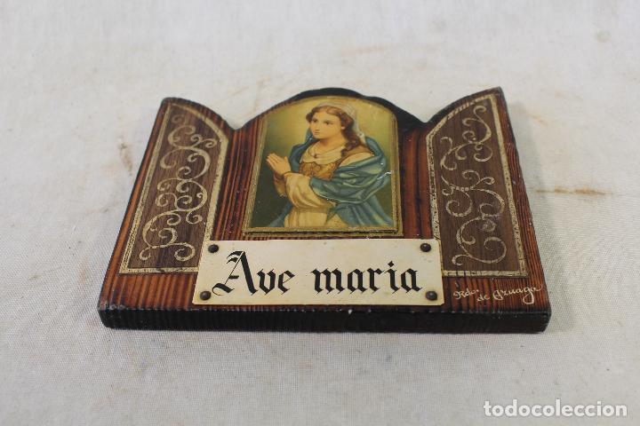 Antig&uuml;edades: ave maria en madera con lamina y dibujos a mano - Foto 5