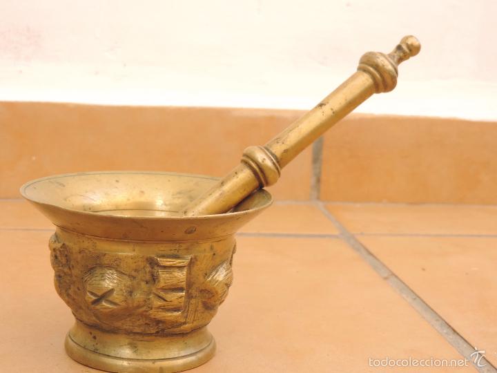 Antig&uuml;edades: Almirez - Mortero De Bronce con su mano original - Finales  S XIX