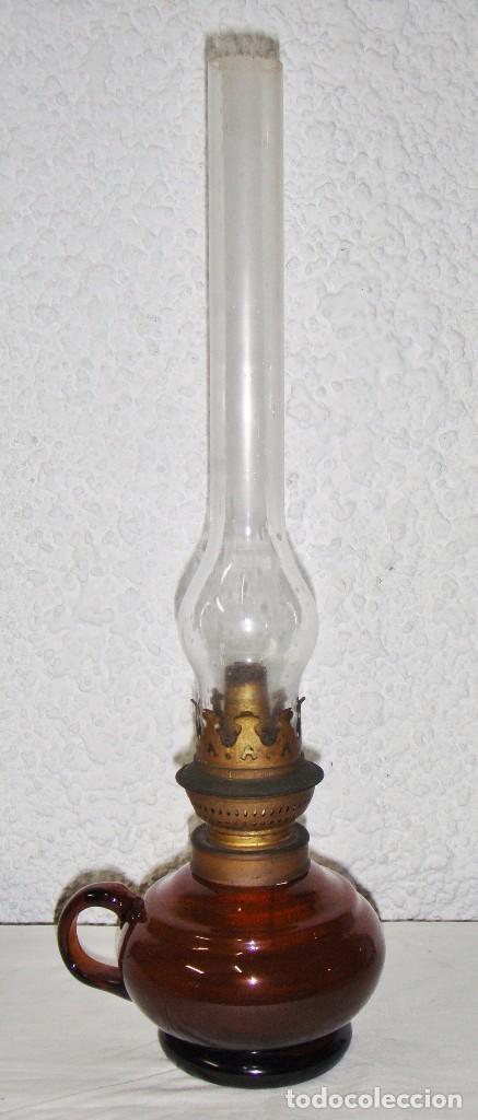 Antig&uuml;edades: Antiguo Quinqu&eacute; de Cristal Rojizo. - Foto 1