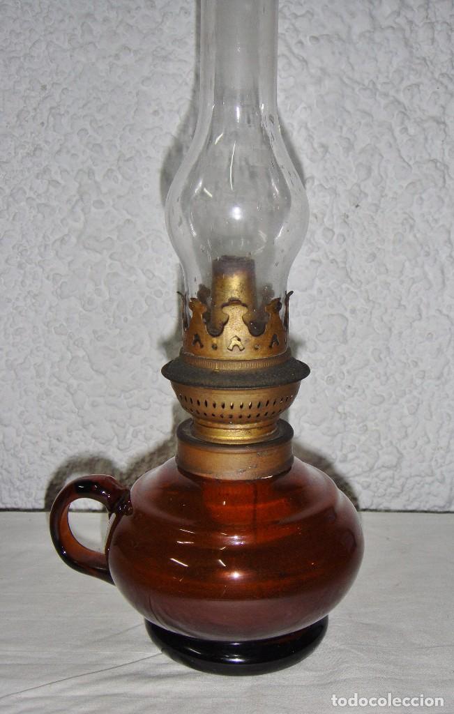 Antig&uuml;edades: Antiguo Quinqu&eacute; de Cristal Rojizo. - Foto 2
