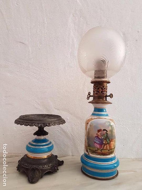 Antig&uuml;edades: QUINQU&Eacute; DE PORCELANA CON GUARNICI&Oacute;N - Foto 5
