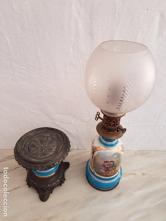 Antig&uuml;edades: QUINQU&Eacute; DE PORCELANA CON GUARNICI&Oacute;N - Foto 2