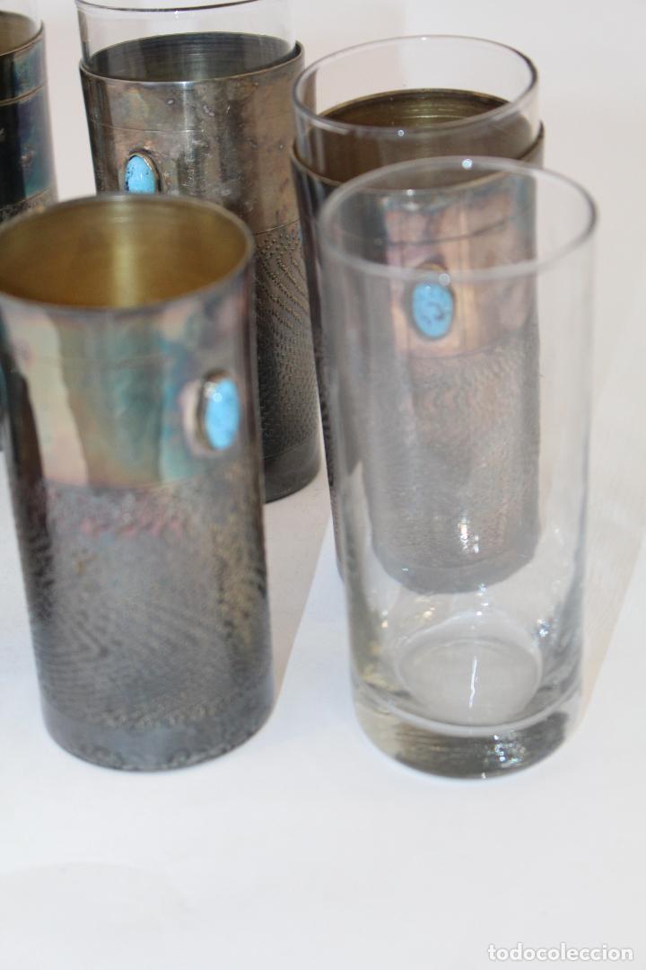 Antig&uuml;edades: 6 vasos plateados con turquesas - Foto 2