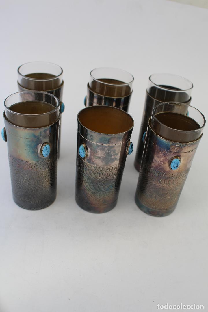 Antig&uuml;edades: 6 vasos plateados con turquesas - Foto 7