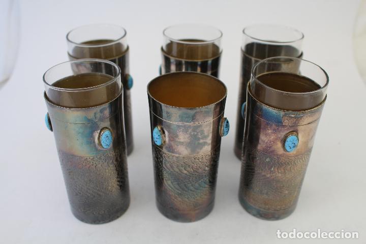 Antig&uuml;edades: 6 vasos plateados con turquesas - Foto 8