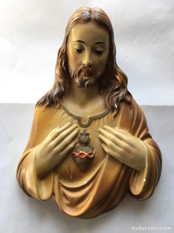 Antig&uuml;edades: CORAZ&Oacute;N DE JES&Uacute;S. ESTUCO POLICROMADO. - Foto 1