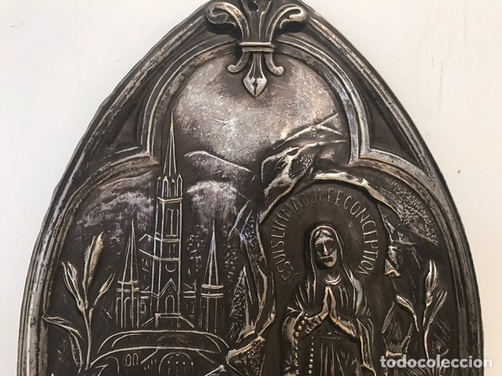 Antig&uuml;edades: PLACA RELIEVE VIRGEN DE LOURDES DE COBRE PLATEADO. - Foto 2