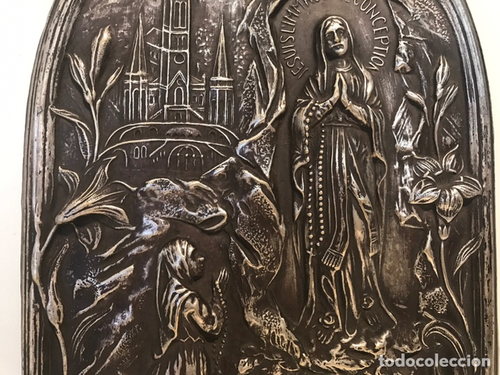 Antig&uuml;edades: PLACA RELIEVE VIRGEN DE LOURDES DE COBRE PLATEADO. - Foto 3