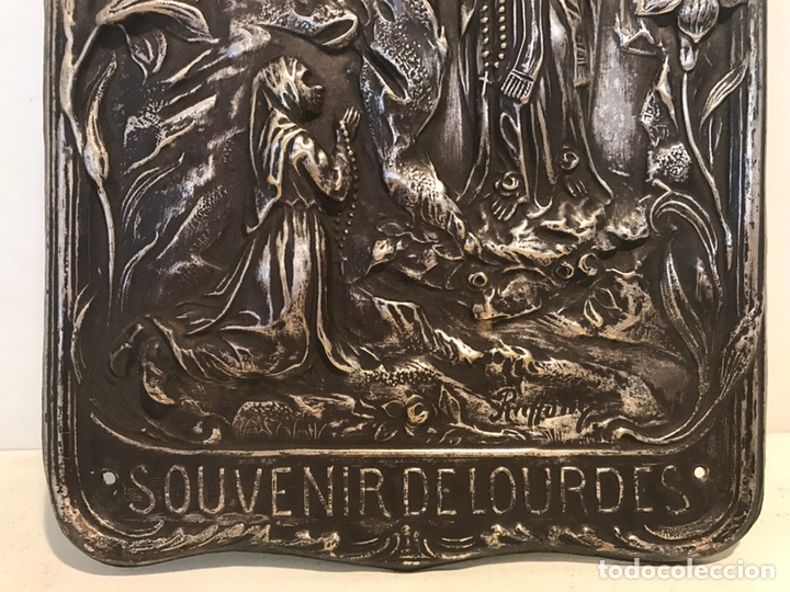 Antig&uuml;edades: PLACA RELIEVE VIRGEN DE LOURDES DE COBRE PLATEADO. - Foto 4