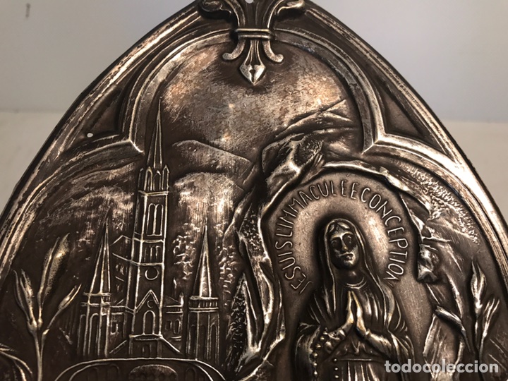 Antig&uuml;edades: PLACA RELIEVE VIRGEN DE LOURDES DE COBRE PLATEADO. - Foto 5