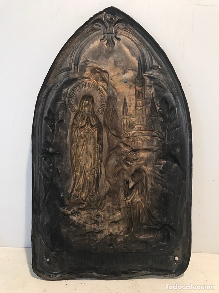 Antig&uuml;edades: PLACA RELIEVE VIRGEN DE LOURDES DE COBRE PLATEADO. - Foto 6