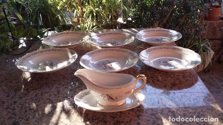 Antig&uuml;edades: antiguo juego de 6 platos con salsera. sellados, torrente madrid