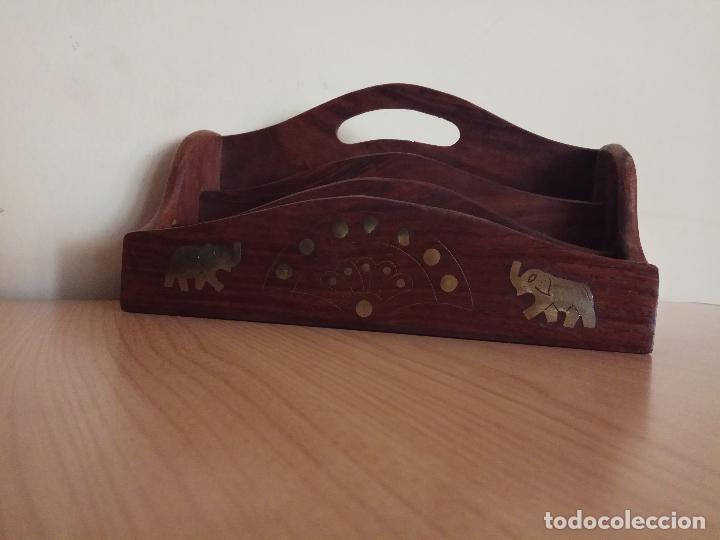 Antigüedades: Mueble cartero escritorio. Años 80. Madera Noble. India Motivos Dorados Decoración Interior Animales - Foto 4 - 83411080