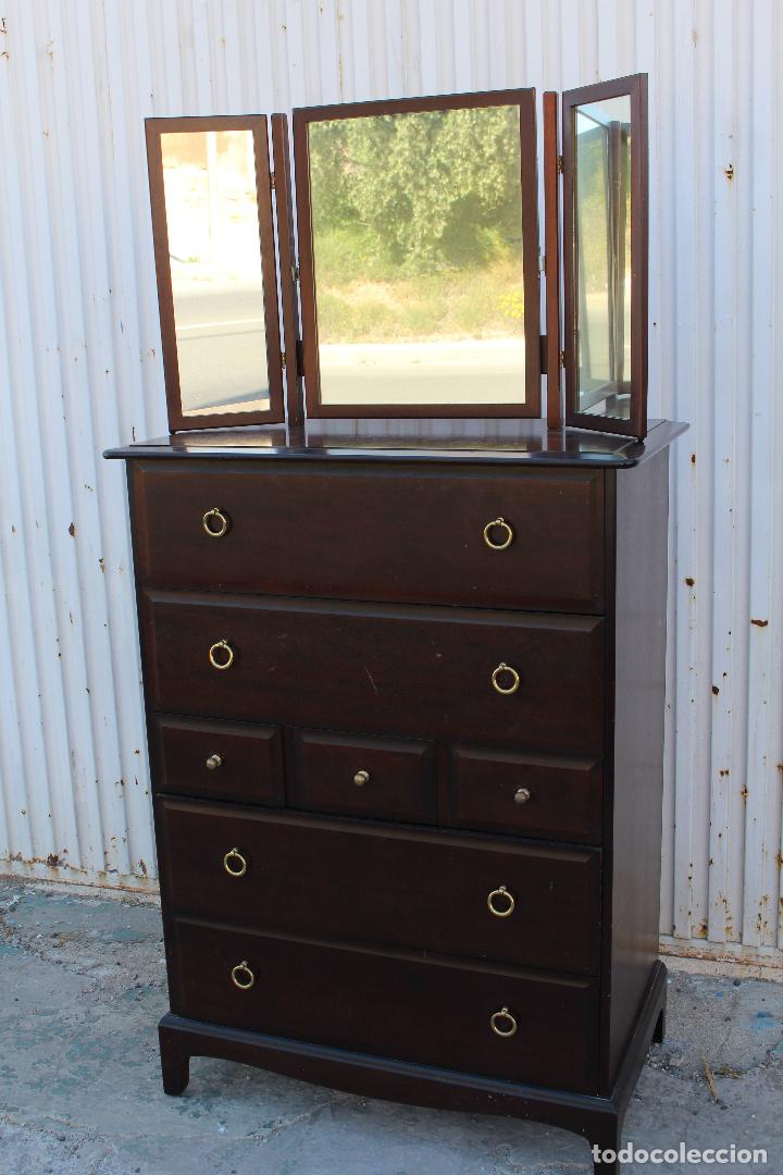 Antig&uuml;edades: comoda en madera con espejo triptico - Foto 8