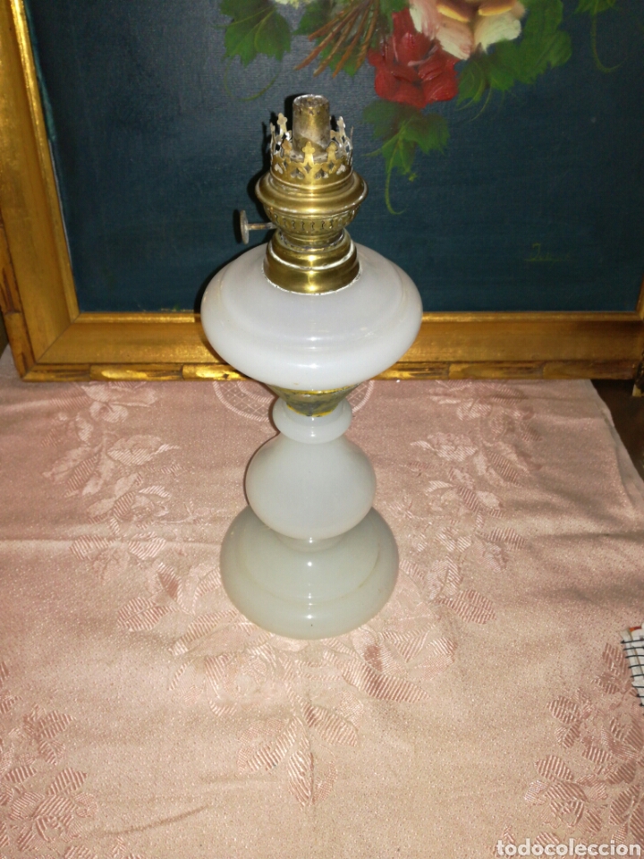 Antig&uuml;edades: Quinque de opalina reparado - Foto 4