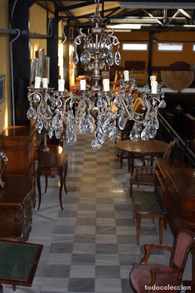 Antig&uuml;edades: Lampara: cristal, bronce, 8 brazos . Ref. 6031 - Foto 8