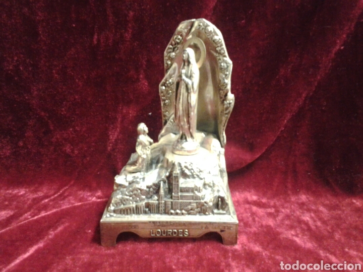 Antiques: Santuario de nuestra Se&ntilde;ora de Lourdes antigua con ba&ntilde;o de plata