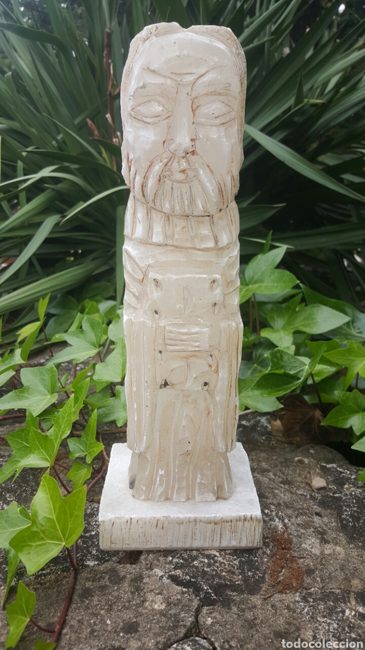 Antiquit&eacute;s: escultura oriental, talla de alabastro, 34cm de altura, FIRMADA en la base