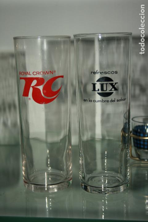 Antig&uuml;edades: Dos vasos de publicidad marcas refrescos Lux y Royal Crown