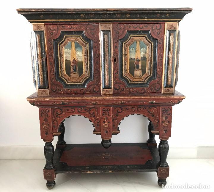 Antigüedades: Precioso mueble alemán Selva Negra de mediados-finales. s. XVIII de madera policromada - Foto 1 - 90730630
