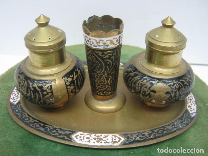 Antig&uuml;edades: Servicio de mesa Azofar champleve Esmalte azul y blanco - Foto 1