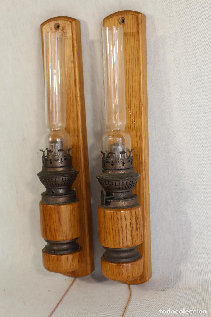 Antig&uuml;edades: pareja de apliques de quinqu&eacute; en madera - Foto 3