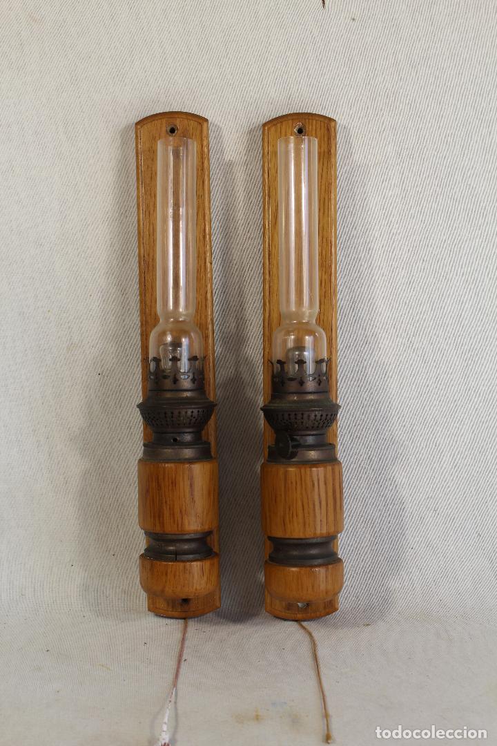Antig&uuml;edades: pareja de apliques de quinqu&eacute; en madera - Foto 5