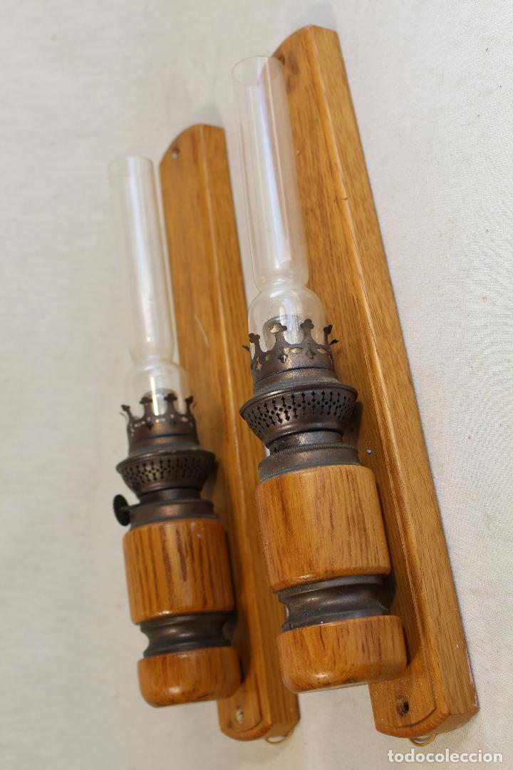 Antig&uuml;edades: pareja de apliques de quinqu&eacute; en madera - Foto 6