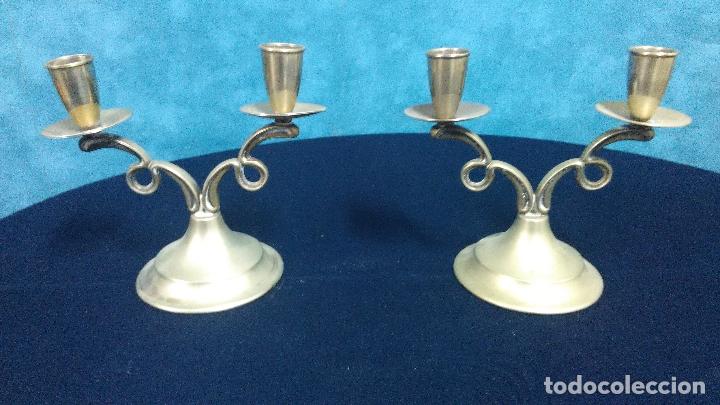 Antig&uuml;edades: PAREJA CANDELABROS ALPACA - Foto 1