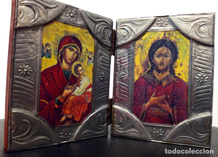 Antig&uuml;edades: D&Iacute;PTICO RELIGIOSO EN MADERA Y METAL - PLATA??? - Foto 1