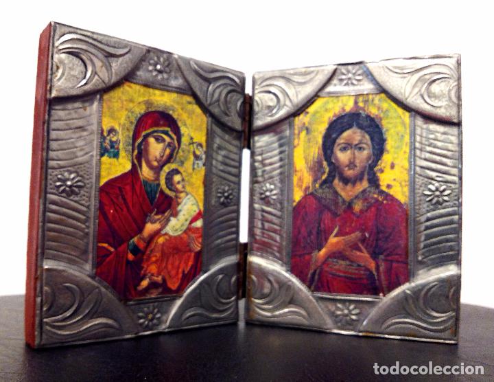 Antig&uuml;edades: D&Iacute;PTICO RELIGIOSO EN MADERA Y METAL - PLATA??? - Foto 2
