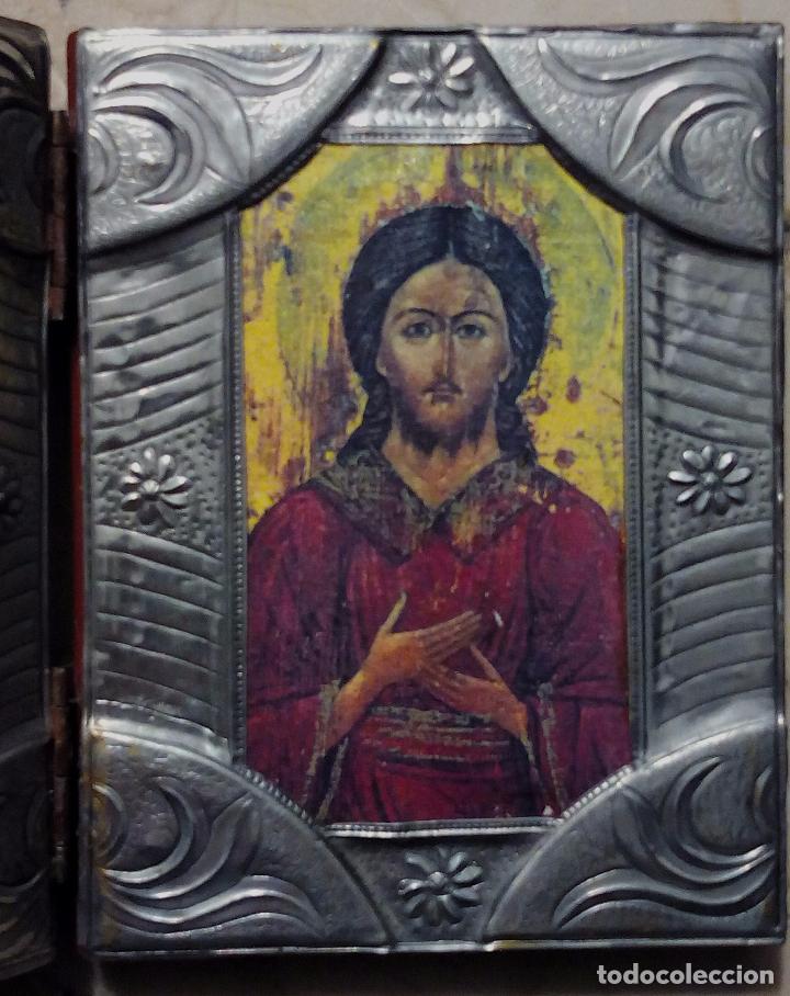 Antig&uuml;edades: D&Iacute;PTICO RELIGIOSO EN MADERA Y METAL - PLATA??? - Foto 3