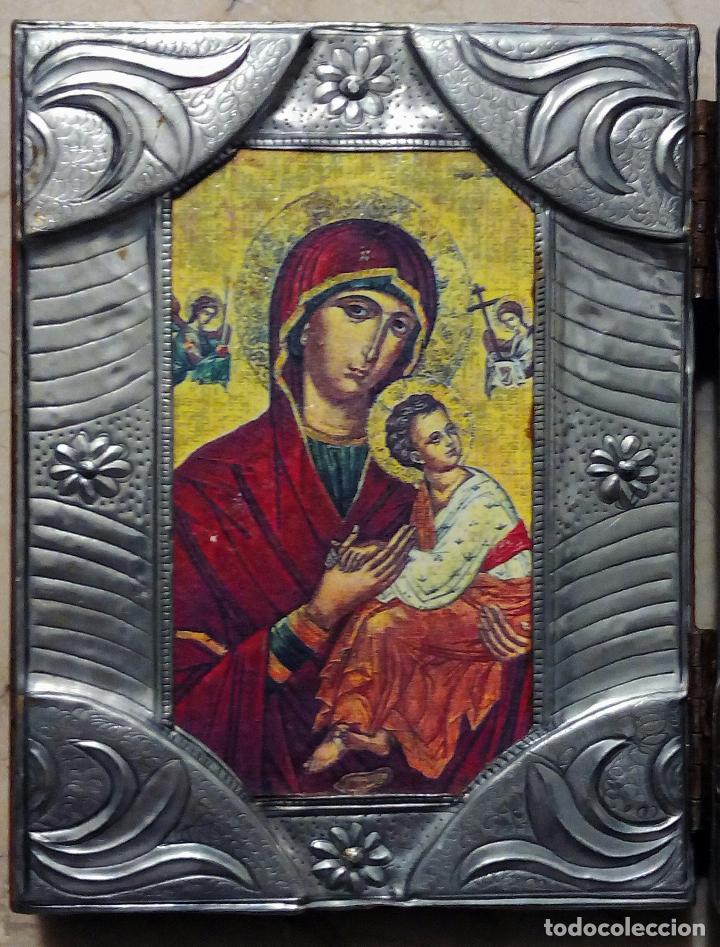 Antig&uuml;edades: D&Iacute;PTICO RELIGIOSO EN MADERA Y METAL - PLATA??? - Foto 4