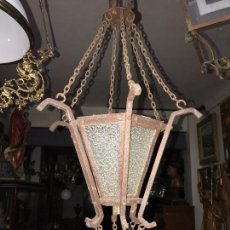 Antigüedades: LAMPARA FANAL DE IGLESIA DE HIERRO FORJADO PARA RESTAURAR.