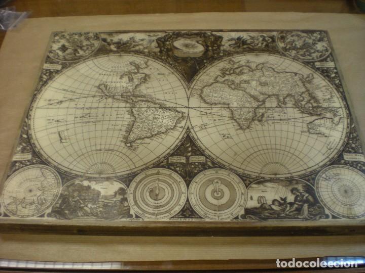 Antiguidades: L&aacute;mina con plano mundial para colgar 38x30cm