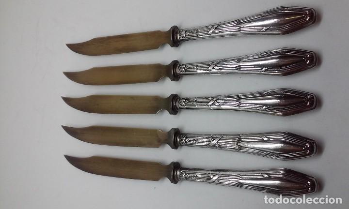 Antiques: CINCO CUCHILLOS MANGO PLATA DE LEY 800 HOJA DORADA