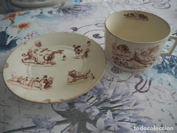 Antig&uuml;edades: Precioso conjunto de taza y plato. LUNEVILLE K&G
