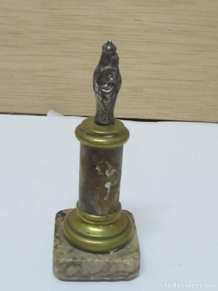 Antig&uuml;edades: VIRGEN DE PLATA SOBRE PIE DE MARMOL Y BRONCE - Foto 2