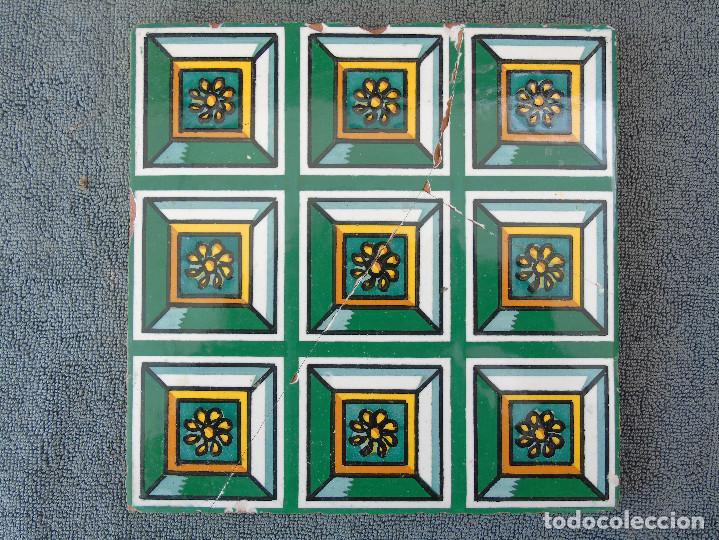 Antig&uuml;edades: ANTIGUO AZULEJO. AJEDREZADO VERDE. - Foto 1